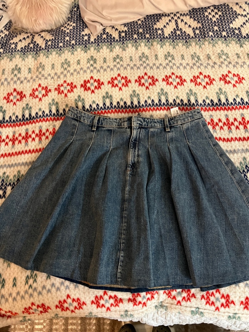 Zara Denim Pleated Skater Skirt - Dark Blue